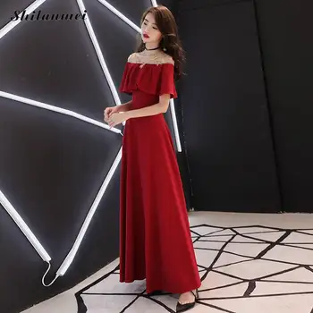 

Ruffle Off Shoulder Women Dress 2019 Sexy Mesh Elegant Long Evening Party Dress Red Gratuating Gala Princess Wear Red Vestidos
