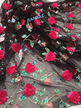 

Embroidery Textile Lace Fabric 3d flower African French Lace Fabric High Quality yaking-120829 Sequins Lace fabric