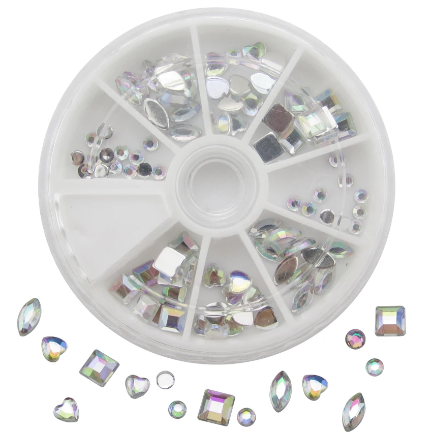 

80pcs 4 designs acrylic heart round 3mm glitter nail studs flat back nail art wheel decoration supplies YX215