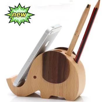 

2019 Natural Wooden Gift Cute Elephant cell Phone Stand Android Holder Beech carvings For iPhone iPad Samsung Tablet Plate PC