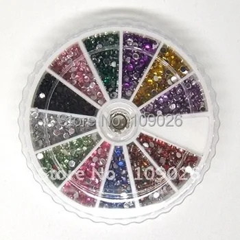 

12 Colors Nail Art Decoration Glitter Tips Rhinestones Gems Flat Gemstones