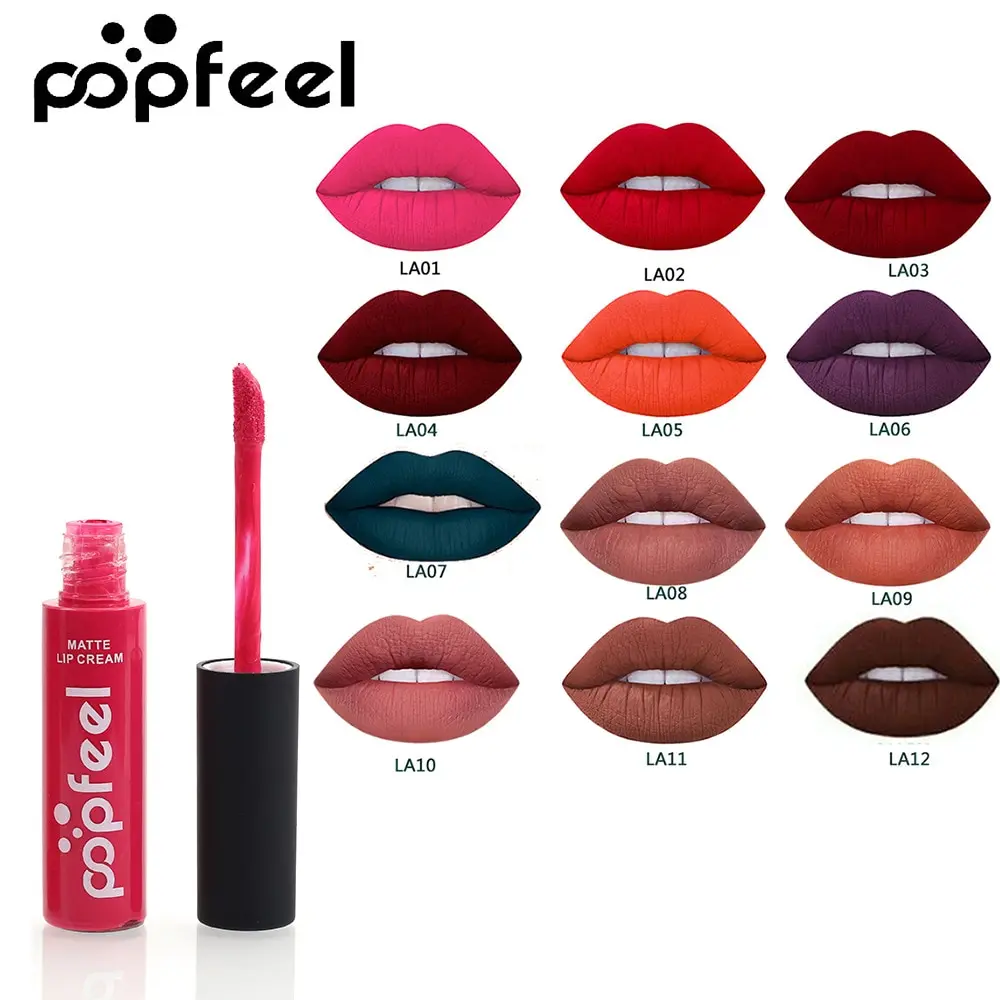 

POPFEEL 12 Colors Sexy Batom Matte Lipstick Liquid Makeup Brand Levre Nude Velvet Lip Tint Lipgloss Tattoo Labiales Waterproof