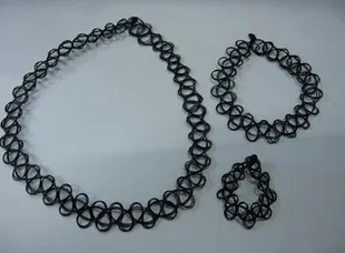 

Hot black braided fishing line double elastic tattoo necklace bracelet ring three-piece jewelry for women free shipping