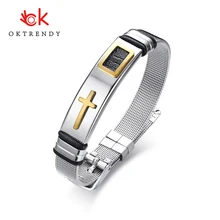 Men Adjustable Length Bracelet for Women Bangle Watch Band Design Stainless Steel Net Band Christ Cross Prayer Male Jewelry vnox punk biker chain stainless steel bracelet for men bangle engraved cross bible religion christ prayer male jewelry