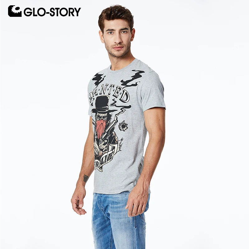 

GLO-STORY 2019 Men's Short Sleeve T-Shirts Fun Cartoon Print Basic Cotton Style Streetwear Male Fashion Summer Tops MPO-8625