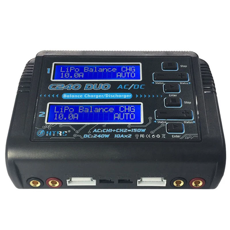 

HTRC C240 DUO AC 150W DC 240W 10A Touch Screen Dual Channel Battery Balance Charger Discharger For RC Models Toys black