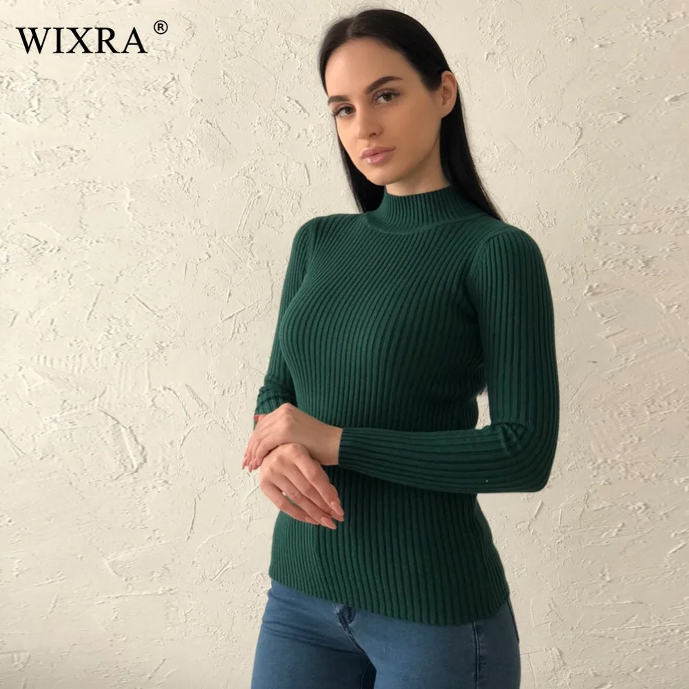 Wixra, базовый пуловер, весна-осень, Модный женский свитер, высокая эластичность, однотонный, водолазка, Свитера для девушек, тонкий вязаный пуловер