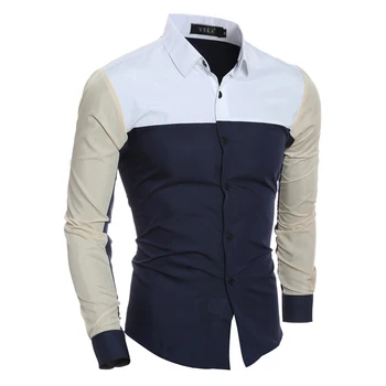 

New Design Mens Summer Vintage Slim Shirts Patchwork Colors Shirt Long Sleeve Casual Shirt XH995147