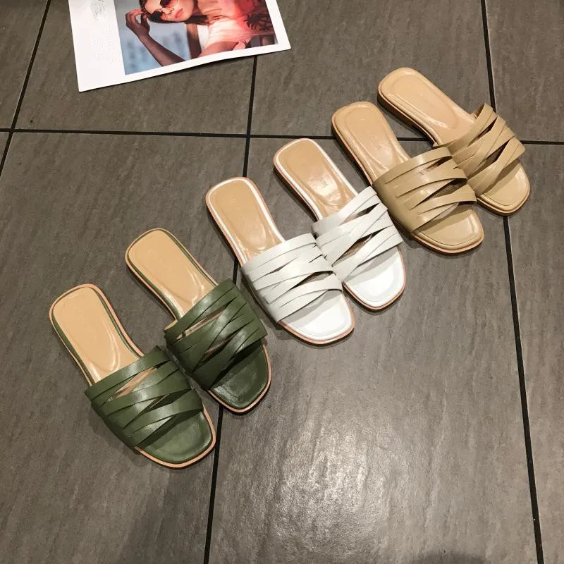 

Outside Flat Slippers Female Summer 2019 Leather Slides Sandal Modis Rubber Ladies Brief Outdoor Babouche New Lady Spring