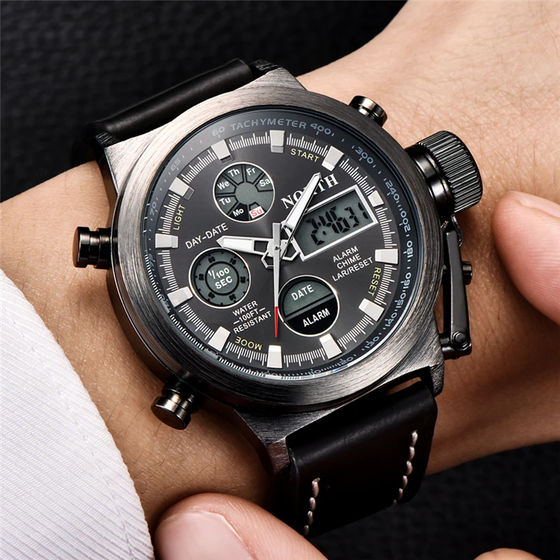 Часы NORTH Top Brand Мужские Цифровые Спортивные брендовые Роскошные светодиодные