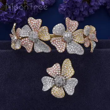 

MoonTree Flower Leaf Wreath Luxury AAA Cubic Zirconia Women Wedding Bridal Naija Dubai Party Engagement Dress Jewelry Set