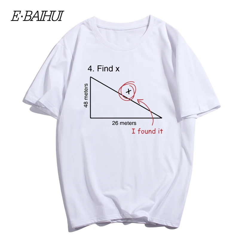 

Ebaihui Promotion Men's t shirt Korean Style Fit Summer Tshirts Triangular Equation Print T-shirt for Man Style Man Tops T-944