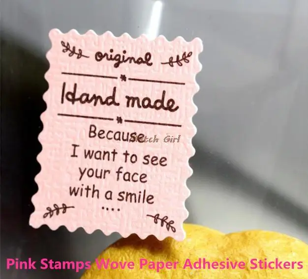 

240pcs/package-2.8*2.3cm Pink Stamps Wove Paper Adhesive Stickers Decorative Packaging Labels For Gift Boxes & Bags