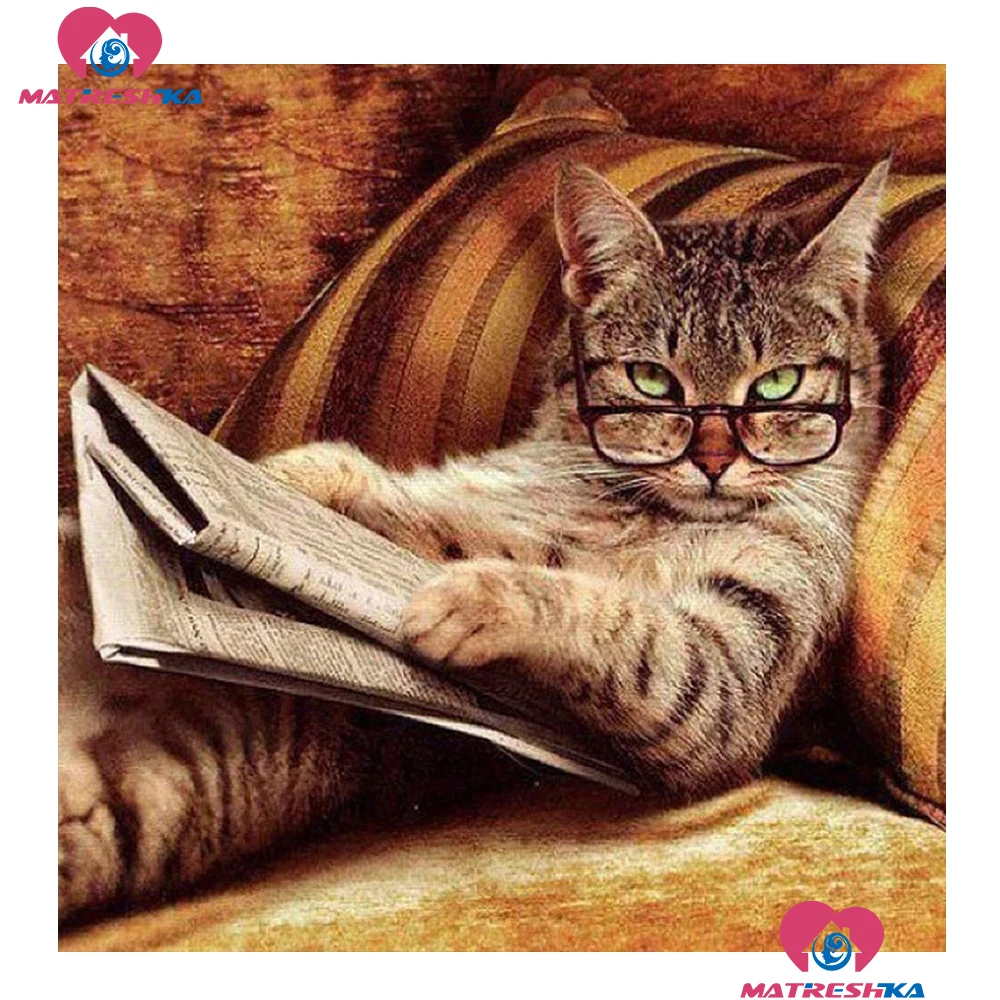 5D DIY Diamond Painting cat read completely Full drill square/round Embroidery sale accessories embroidery with diamonds | Дом и сад