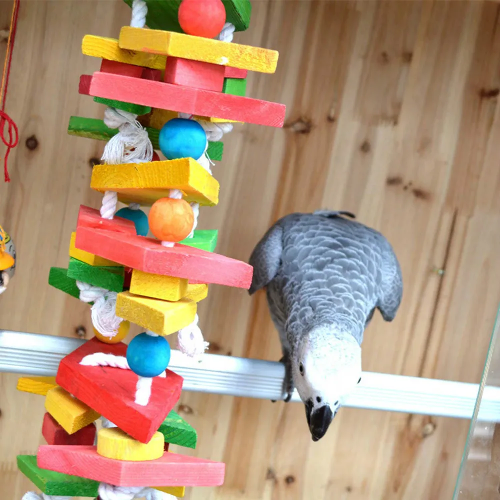 Parrot Bird Toys Swing Wood Chew Rope Toys Fun For Large Size Birds