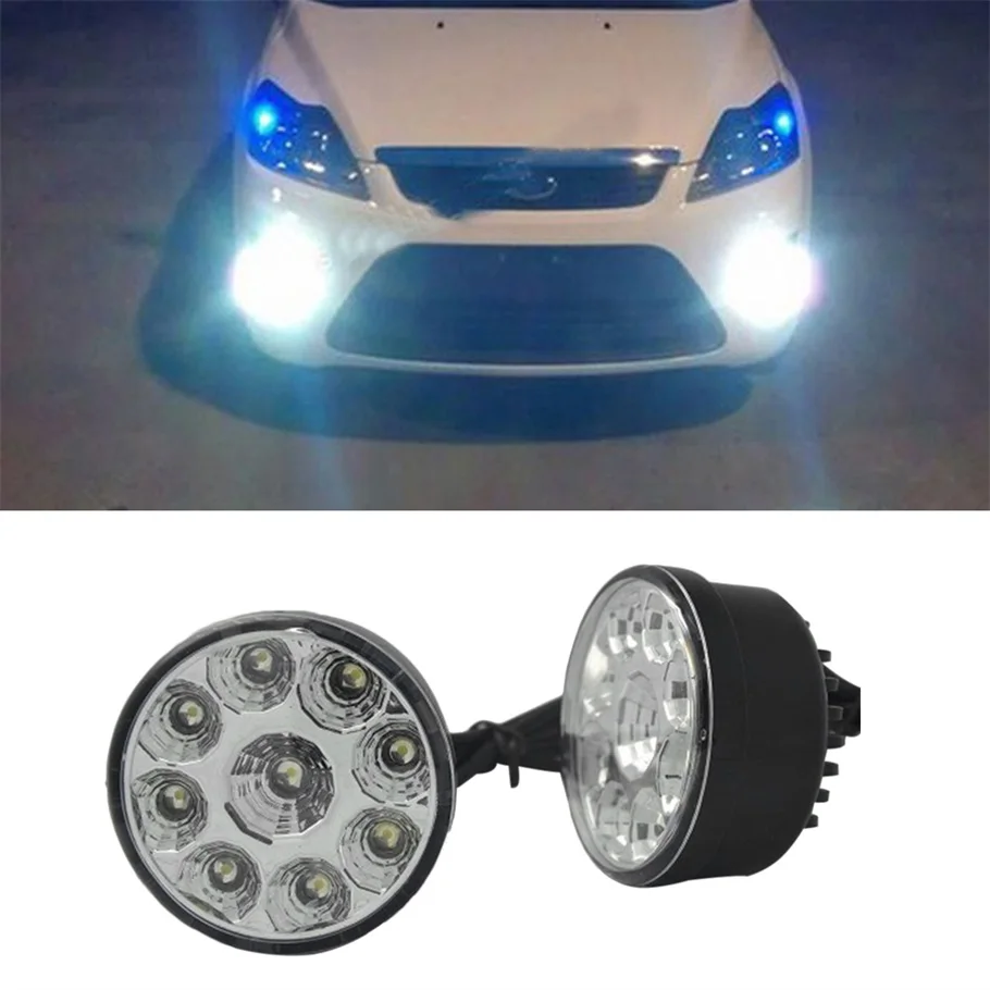 

2 X Super Bright White 9 LED Head Front Round Fog Light for all Car DRL Off-road Lamp Daytime Running Lights Parking Lamp
