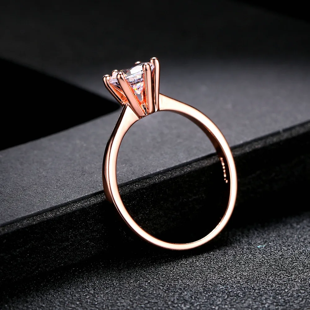 Double Fair 6 Claw 1 Carat Cubic Zirconia Wedding/Engagement rings For Women Silver/Rose Gold Color Women's Ring Jewelry DFR014