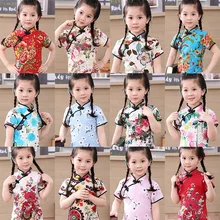 Cotton Girl Dress Floral Kids Baby Girls Qipao Short Sleeve Chinese Cheongsam Spring Autumn Girls Clothes Hot 2019 New 2018 autumn new arrival girls chinese style cheongsam kids girls long sleeve crane print dresses surplice qipao clothes years
