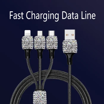 

Diamond Crystal 3 in 1 USB Cable For iPhone Fast Charging Charger Micro USB Data Line Cable Mobile Phone Type c Cable