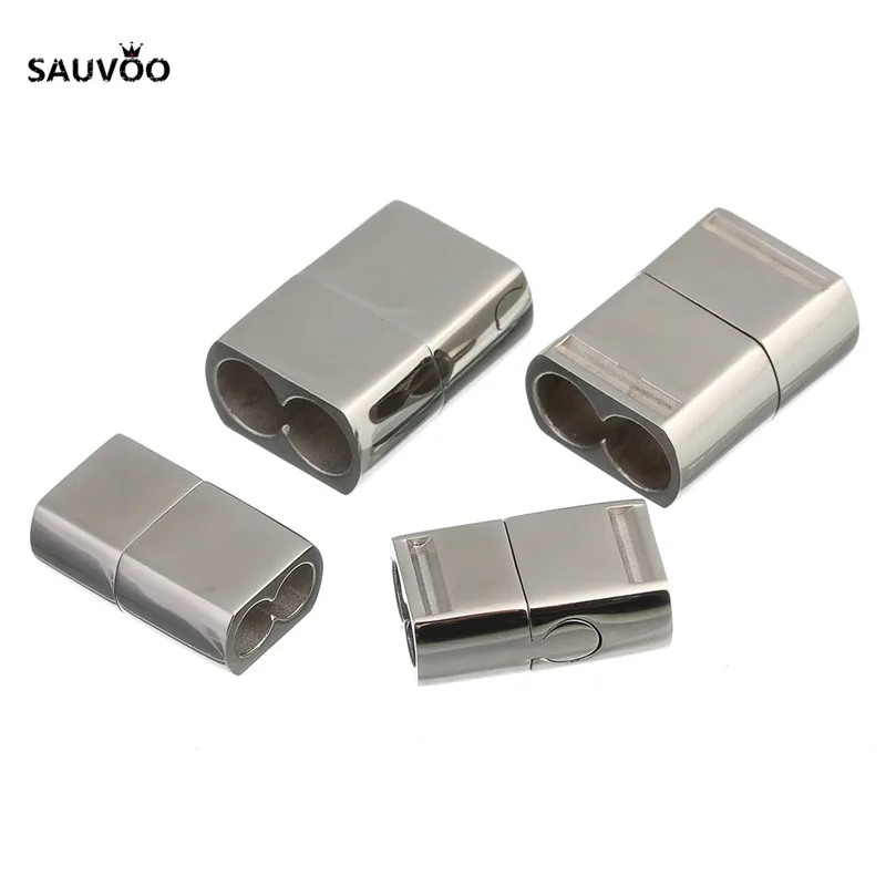 

Sauvoo 1pc Silver Color Double Hole 4mm 6mm Stainless Steels Strong Magnetic Clasps fit 2 Layer Wrap Bracelet Making Findings