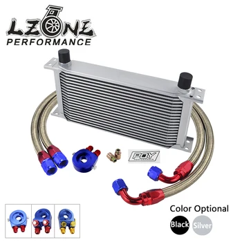 Lzone-AN10 19 行オイルクーラーキット + オイルフィルターアダプター + ナイロンステンレス鋼編組ホースpqyステッカー + ボックス