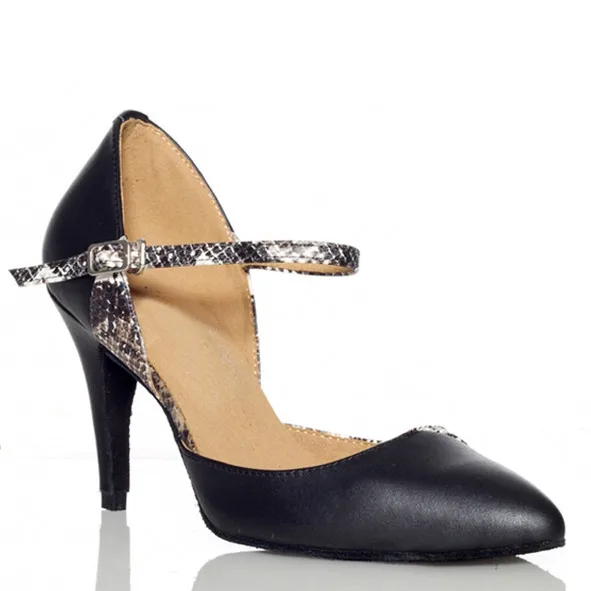 

Leather Sole Soft Female Women Dance Shoes Black Closed Pointed Toe Ballroom Latin Dance Shoe Practice Teachers