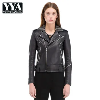 

New Rock Punk Style Women Faux Leather Jackets Slim Rivet Zippers Short Motorcycle Jackets Lady Fashion PU Leather Coats