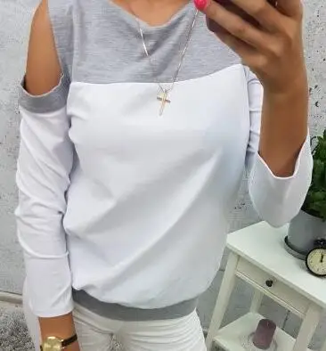 One Shoulder Patchwork Basic T-Shirts