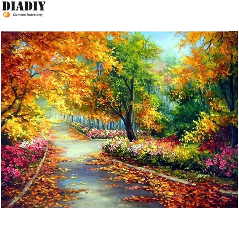 

5D Diamond Embroidery fall leaves sweep Tree Forest Round&square Full Diamond Mosaic Picture Pasted Needlework Decor