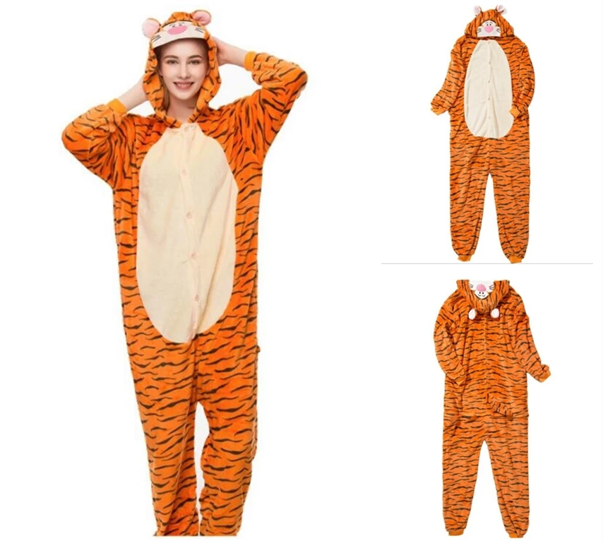 2018 Тигр onsie onesie женщин взрослых фланелевые пижамы костюмы животных для милый
