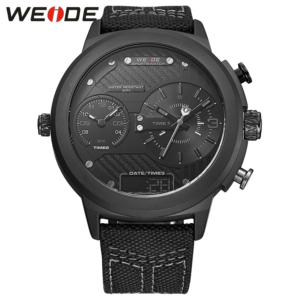 

WEIDE Brand Men Sports Watches Men's Quartz Canvas Strap Multifunction Military Watch Analog Digital Waterproof Wristwatches