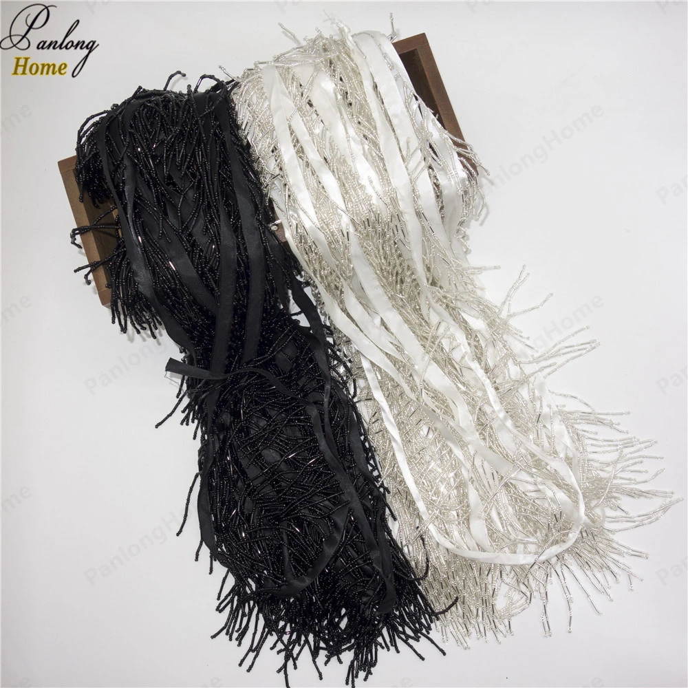 

PanlongHome 5 Yards 2017 New Full Handmade Lighting Curtain 5 Tubes Black Beaded Pendant Striped Tassel Lace Diy Accessories