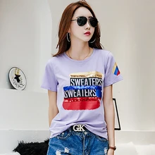 shintimes Tshirt Women Short Sleeve T Shirt Sequin Woman Letter Summer 2019 Casual T-Shirt Female Korea Clothes Tee Shirt Femme shintimes Tshirt Women Short Sleeve T Shirt Sequin Woman Letter Summer 2019 Casual T-Shirt Female Korea Clothes Tee Shirt Femme
