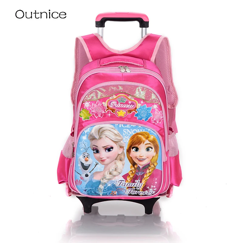 Fashion princess cartoon wheeled backpack girls kids trolley school bag