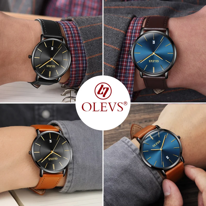 OLEVS пара часов для влюбленных Роскошный топ бренд водонепроницаемый Повседневный стиль Новая Мода ультратонкие кварцевые часы с кожаным ремешком высокого качества
