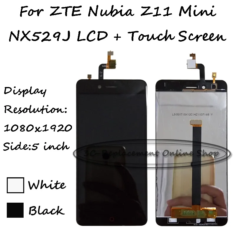 

Black/White 5 inch LCD Display + Touch Screen Digitizer Assembly Smartphone Replacement For ZTE Nubia Z11 Mini TD-LTE NX529J