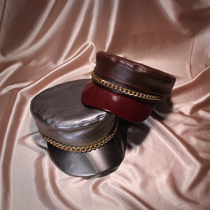 Зимняя высококачественная винтажная металлическая цепочка с пуговицами из искусственной кожи шапки для мужчин и женщин военная шапка Snapback Кепка s Женская кепка с якорем