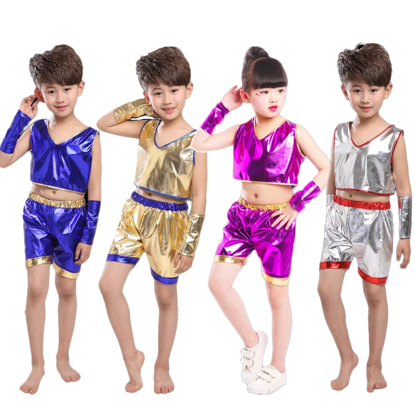 

Vest+shorts Clothing Set Children Jazz Dancing Costumes Modern Sequin kids boys girls School Team Wear Stage Performance Clothes
