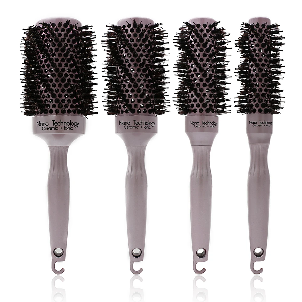 Rose Gold Boar Bristle Aluminum Round Brush Hairdresser Ceramic Thermal Comb For Hair Dryer