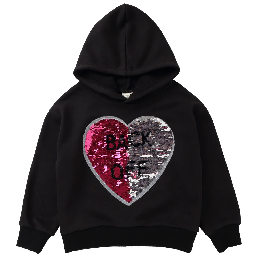 

Girls hoodie autumn and winter new fashion sweater long-sleeved love sequins sweatshirt pullover casual warm cotton top clothing