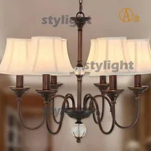 Хрустальная подвеска-шар лампа американский кантри стиль столовая гостиная спальня бар свет ткань абажур люстры 6 головок