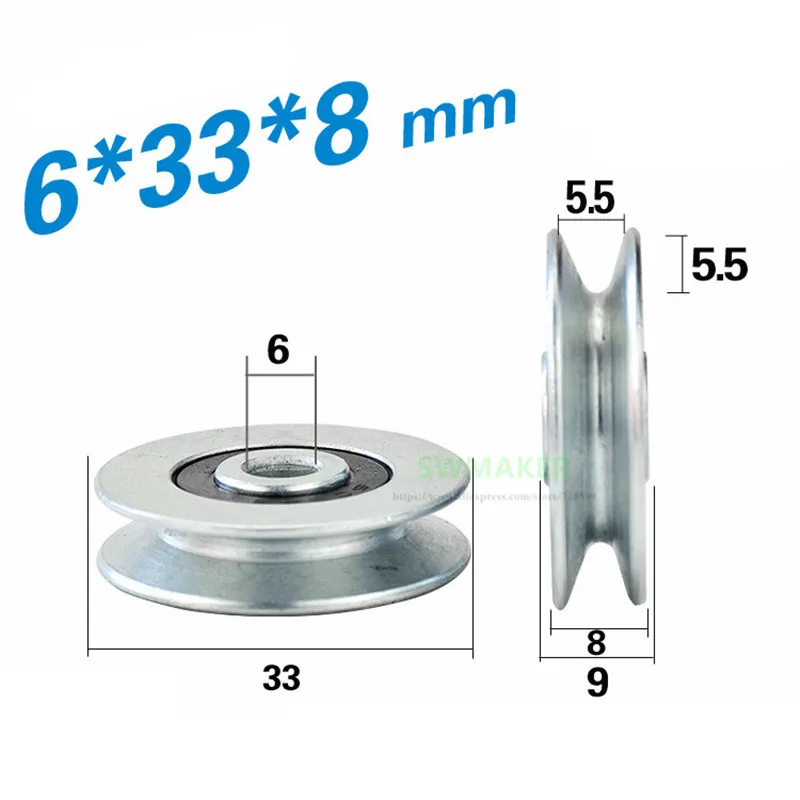 6*33*8 мм V паз, стальная проволока над линией подъемное колесо направляющее колесо, металлический шкив подшипник, механическое колесо прокатки