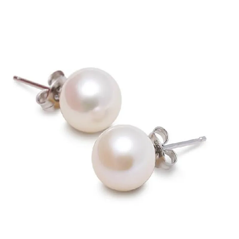 

6mm 8mm 10mm White 100% Natural Shell Pearl Earrings Jewelry 925 Sterling Silver Stud Earrings For Women