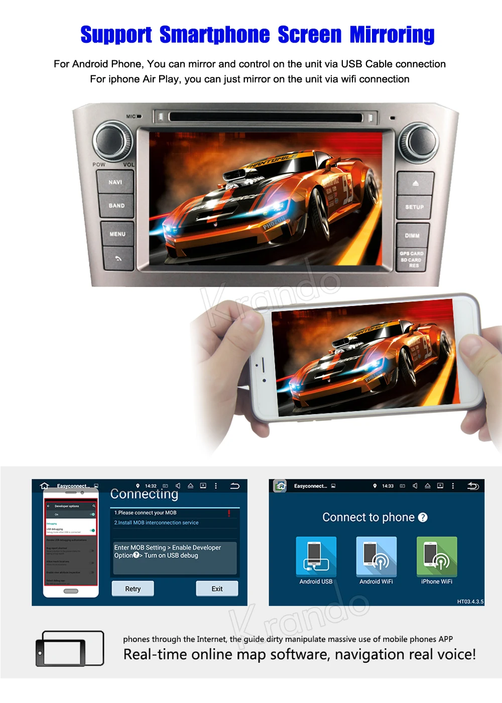 Best Krando 8" Android 9.0 car radio audio multimedia system for toyota avensis 2003-2007 gps navigation entertainment playstort OBD2 9