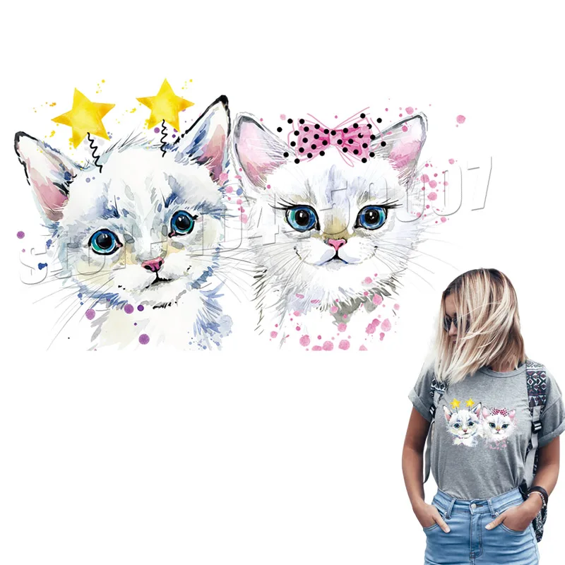 

Two Cats Patches For Clothing DIY Accessory Washable Heat Transfer Ironing Stickers Children Favortie