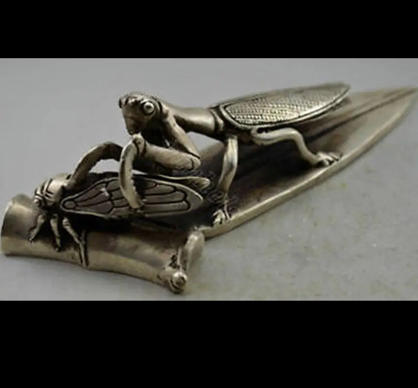 

zhmeru00453@++Collectible Decorated Handwork Tibet Silver Carve Mantis Catch Cicada Statue