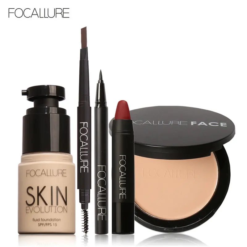 FOCALLURE Makup набор инструментов 8 шт. должны иметь косметику, включая подводку для глаз, пудру, карандаш для бровей, тональный крем, помада, ручка