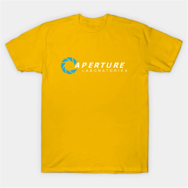 1yellow Игровая портальная 2 футболка с логотипом Aperture Portal Laboratories Мужская футболка для фанатов видеоигр футболка для PS3 xbox игры хлопковая футболка - Цвет: 1yellow