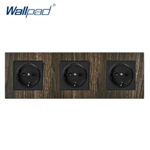 Тройная Розетка европейского стандарта, настенная панель, алюминиевая атласная металлическая рама, деревянная розетка Schuko 3, европейская розетка 110 В-240 В, настенные розетки переменного тока для дома 258*86 мм