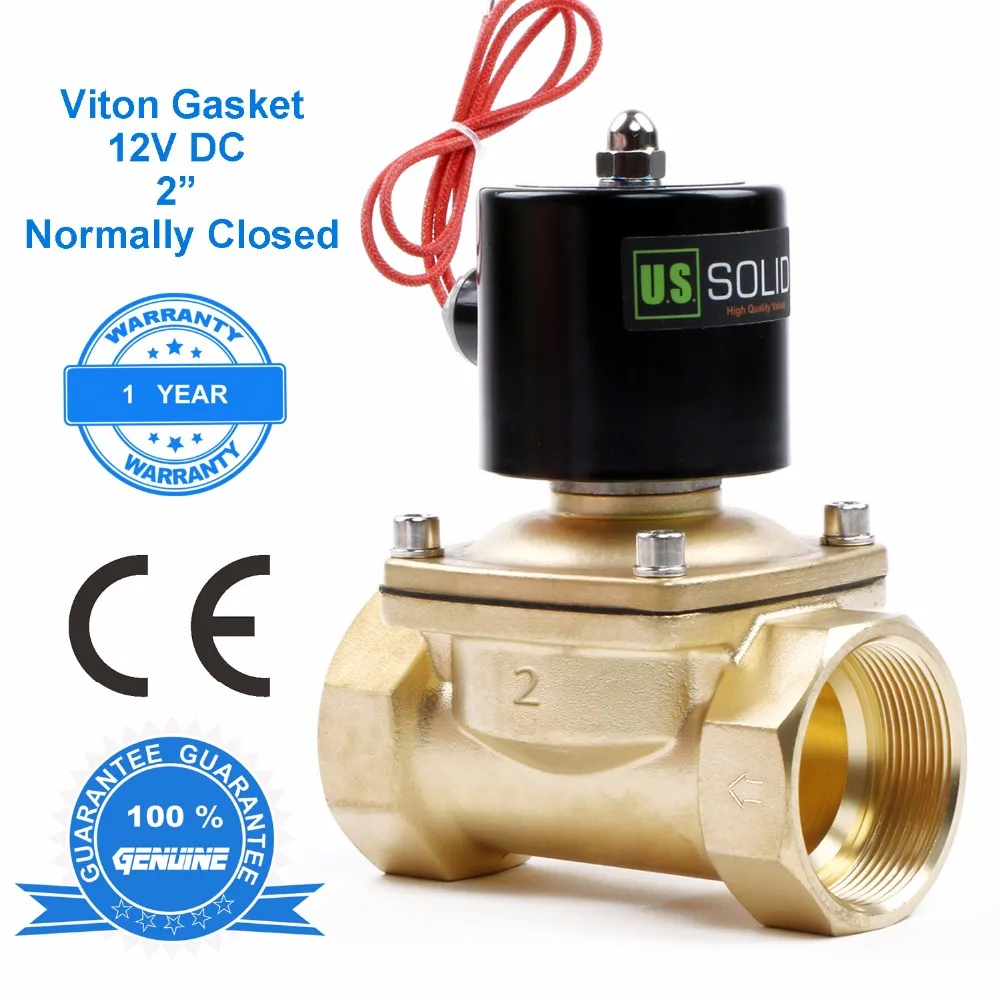 

U.S. Solid 2" Brass Electric Solenoid Valve 12V DC Normally Closed for Air Water Diesel, CE Certified, NPT or G Thread